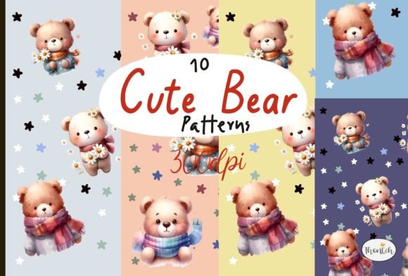 10 Cute Bear with Daisy Flower Patterns for Creative Projects and Business Use