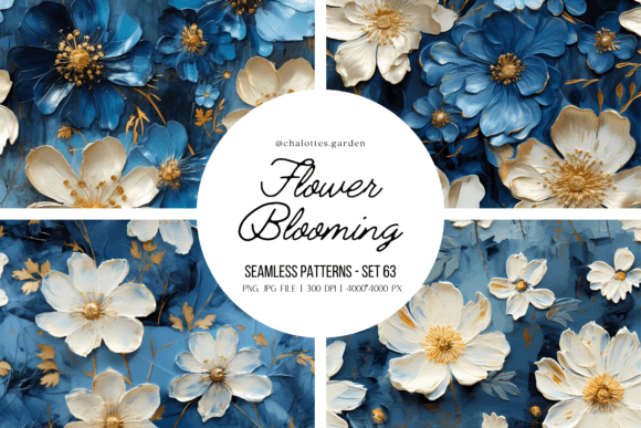 Blue Flowers Blooming 3D Patterns