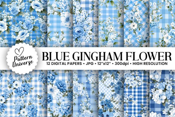 Blue Gingham Winter Flowers Patterns: A Versatile Design for Creative Projects