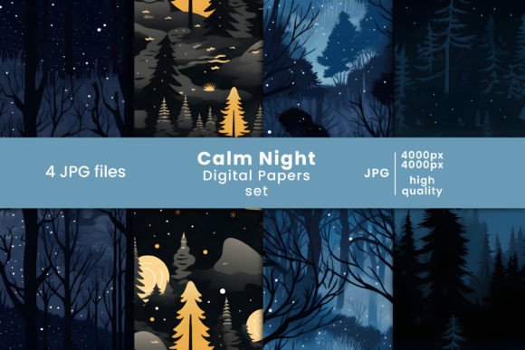 Calm Night Digital Papers and Patterns