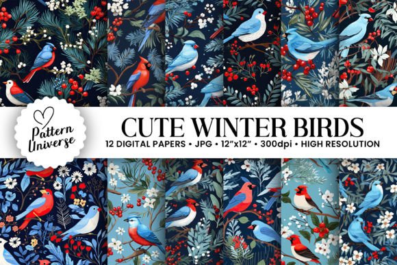 Cute Winter Birds Seamless Patterns for Creative Projects