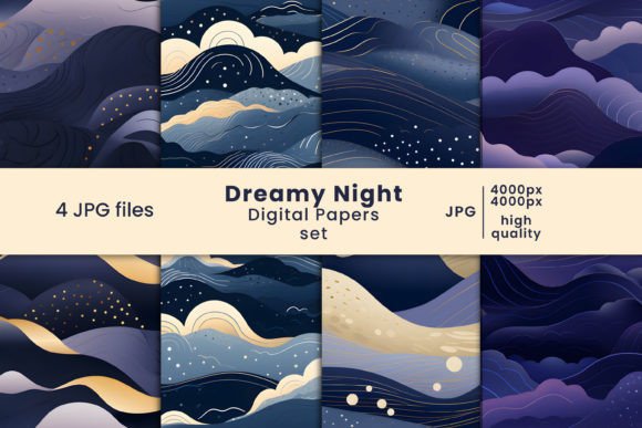 Dreamy Night Digital Papers and Patterns
