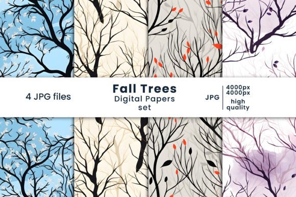 Embrace Autumn with Stunning Fall Trees Digital Papers and Patterns