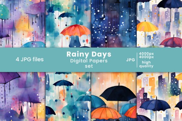 Rainy Days Digital Paper and Patterns