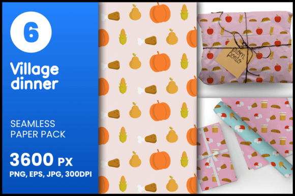 Village Dinner Seamless Patterns: A Versatile Design Resource for Creative Projects